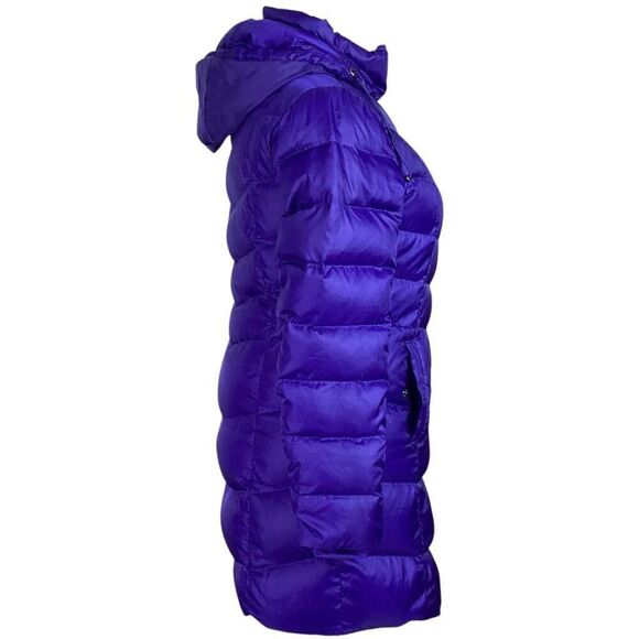 Lands End Long Down Parka Coat Women M Purple Pockets Hood Zip Up Winter - Picture 3 of 8
